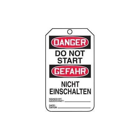 Accuform Safety Tags, DANGER DO NOT START BILINGUAL GERMAN, 5.75in x 3.25in, PF-Cardstock, 25PK TMG141CTP